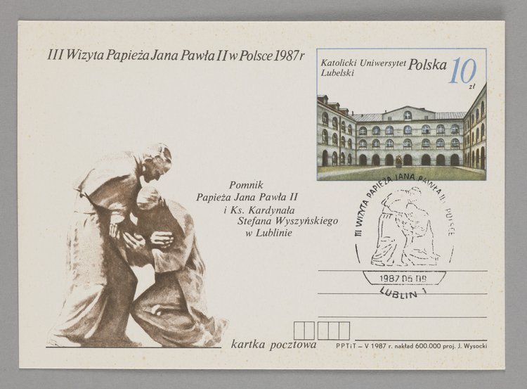 Pocztówka wydana z okazji III. wizyty papieża św. Jana Pawła II w Polsce w 1987 r.