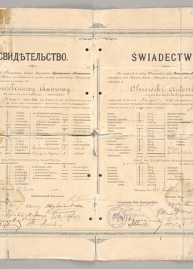 Świadectwo wystawione Antoniemu Olszewskiemu