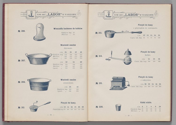 Katalog i cennik wyrobów kuchennych Towarzystwa Akcyjnego Emaljerni i Warsztatów w Warszawie "Labor"
