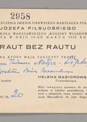 Zaproszenie na Raut bez Rautu w celu uczczenia imienin Pierwszego Marszałka Polski Józefa Piłsudskiego