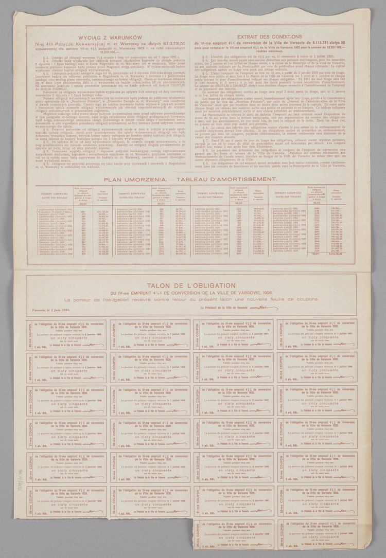Obligacja IV-ej 4,5% Pożyczki Konwersyjnej m.st. Warszawy o wartości 66 złotych 50 groszy