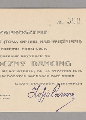 Zaproszenie - bilet wstępu na doroczny dancing