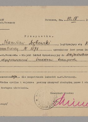 Przepustka wydana Stanisławowi Dębowskiemu