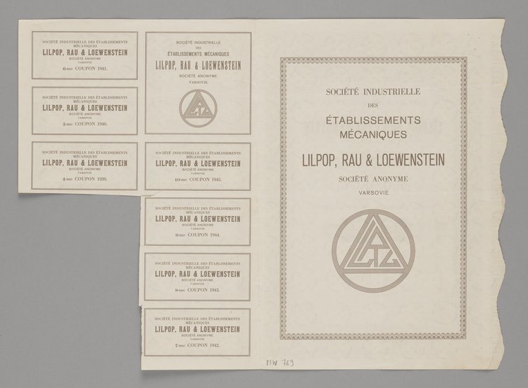 Akcje na okaziciela Towarzystwa Przemysłowego Zakładów Mechanicznych Lilpop, Rau i Loewenstein, Spółka Akcyjna