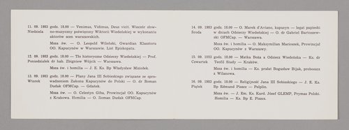 Program spotkań przy sercu króla Jana III Sobieskiego w warszawskim kościele oo. Kapucynów z okazji trzechsetlecia Wiktorii Wiedeńskiej