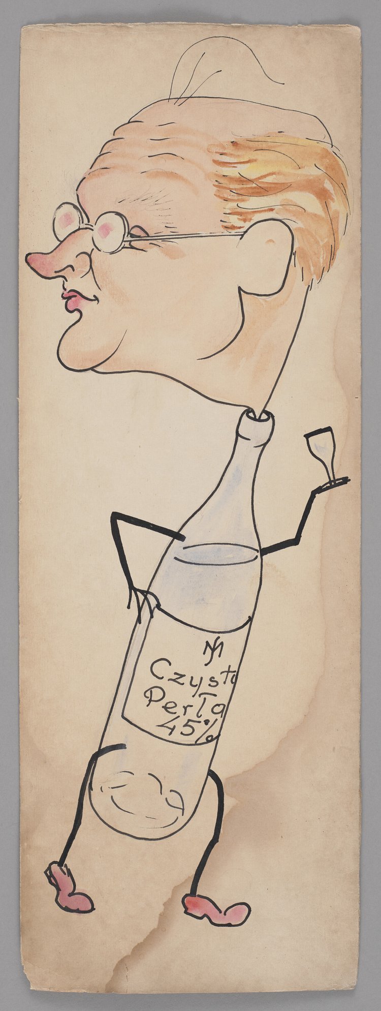 Karykatura mężczyzny jako człowieka-butelki