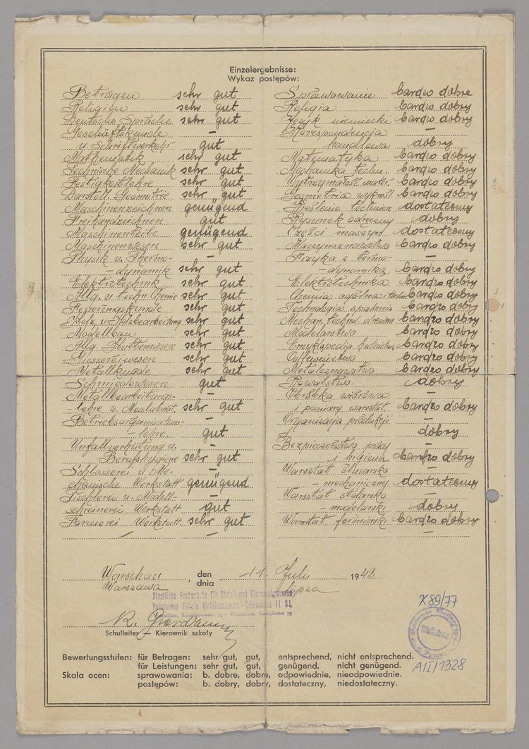 Świadectwo szkolne Jerzego Wyszomirskiego