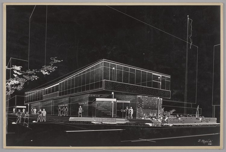 Pawilon handlowy Cepelii, widoki oraz wnętrze