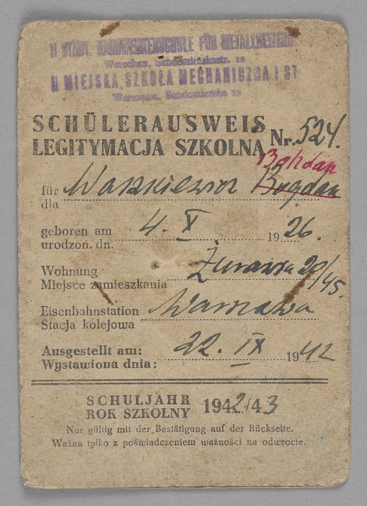 Schülerausweis/Legitymacja szkolna wydana Bohdanowi Waszkiewiczowi