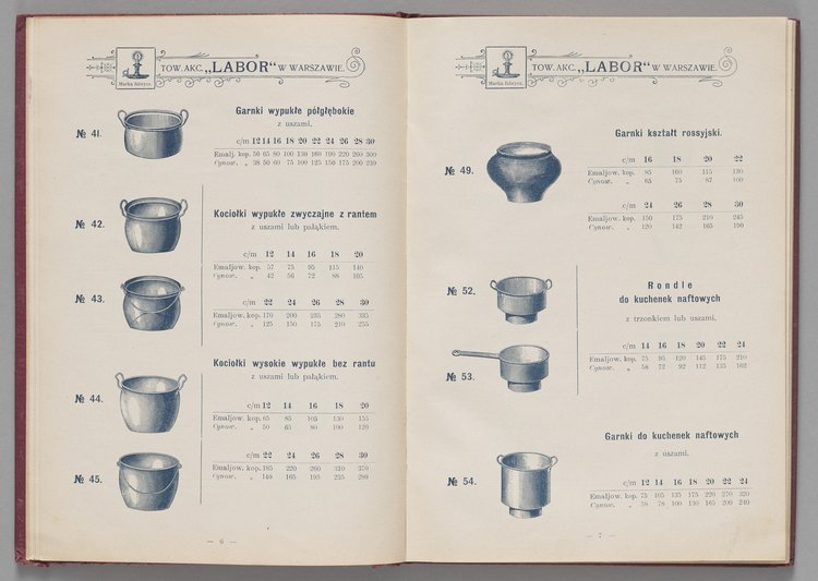 Katalog i cennik wyrobów kuchennych Towarzystwa Akcyjnego Emaljerni i Warsztatów w Warszawie "Labor"