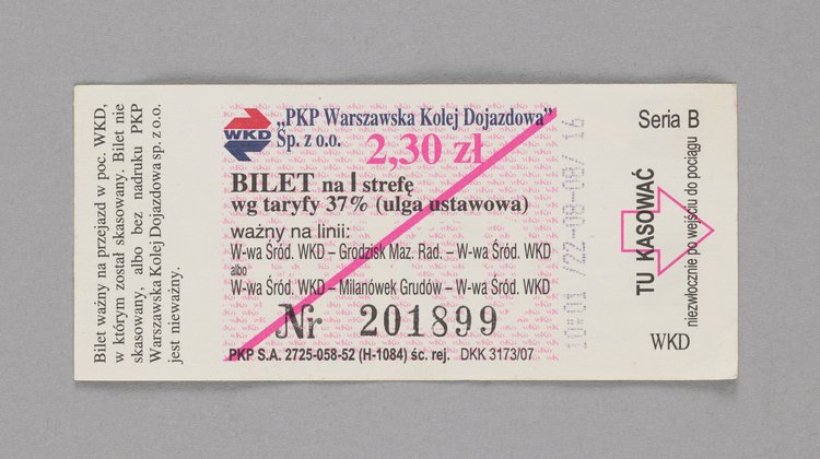 Bilet na I strefę według taryfy 37%