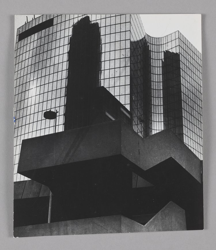 View of the glass facade of a Modernist building