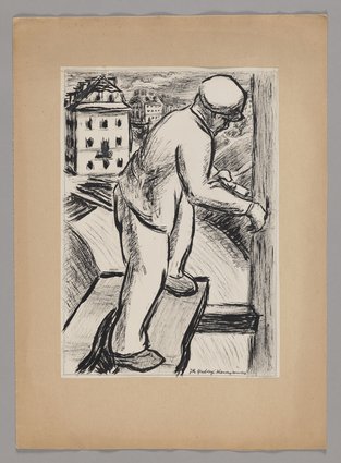 Murarz przy budowie osiedla mariensztackiego