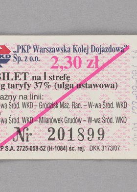 Bilet na I strefę według taryfy 37%