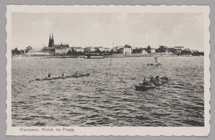 Łodzie na Wiśle i panorama Pragi