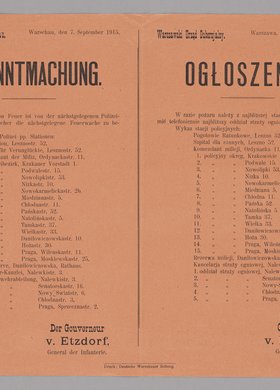 Bekanntmachung / Ogłoszenie zawierające wykaz oddziałów Warszawskiej Straży Ogniowej