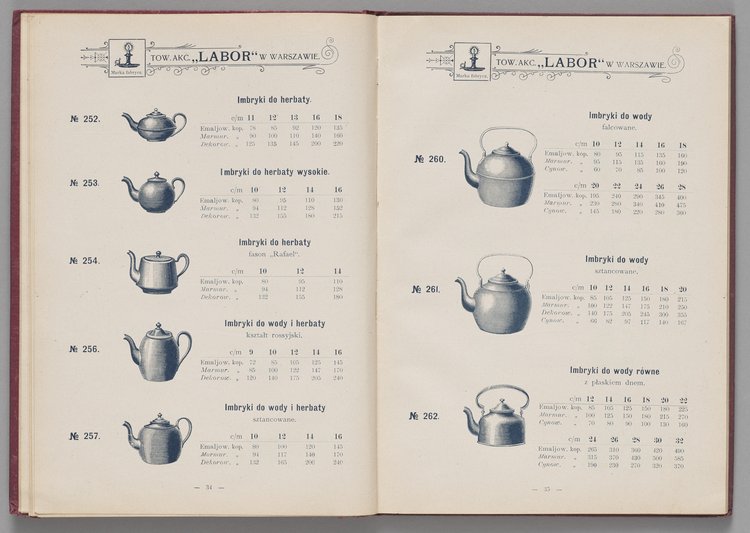 Katalog i cennik wyrobów kuchennych Towarzystwa Akcyjnego Emaljerni i Warsztatów w Warszawie "Labor"