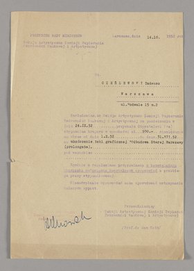 Pismo wysłane do Tadeusza Cieślewskiego ojca z informacją o przyznaniu mu stypendium