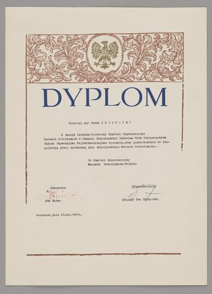 Dyplom - życzenia imieninowe dla Jerzego Chojnackiego