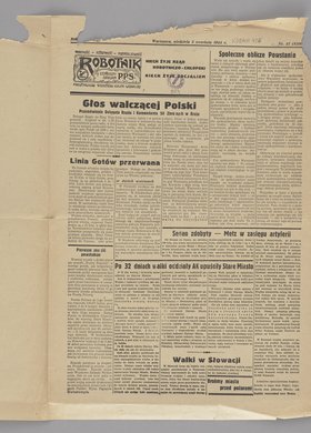 Gazeta p.t. "Robotnik. Centralny Organ P.P.S.", nr 41 (8100) z 3 września 1944 r.