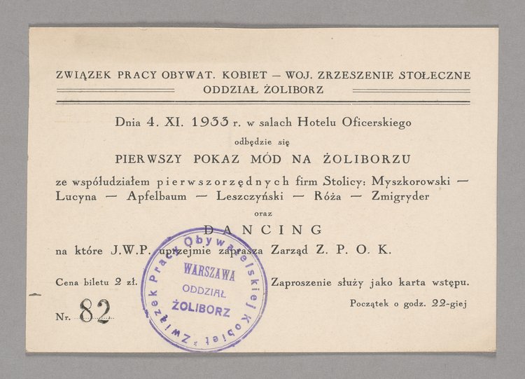 Zaproszenie na pokaz mód na Żoliborzu oraz dancing
