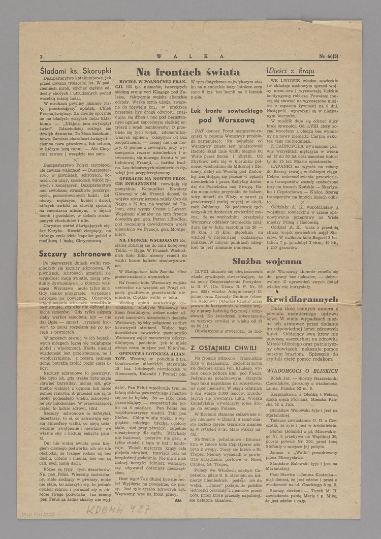 Gazeta Walka. Wydanie Śródmieścia, R. VI, Nr 66 (5) z 17 sierpnia 1944 r.