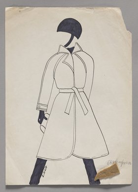 Projekt płaszcza z paskiem i raglanowymi rękawami z kolekcji militarnej