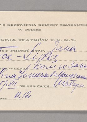 Zaproszenie - bilet wstępu na spektakl p.t. "Kanonia" grany w Teatrze Małym w Warszawie