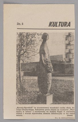 Wycinek z czasopisma p.t. 'Kultura' z artykułem na temat rzeźby Jerzego Chojnackiego nazwanej 'Syrena - Ogrodnik'