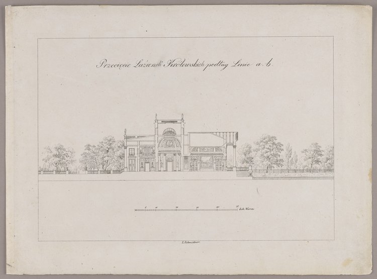 Przecięcie Łazienek Królewskich podług linie a.b. (Przekrój Pałacu na Wyspie)