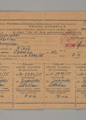 Wkładka kontrolna A na prowadzenie pojazdów mechanicznych według kategorii motor wydana Zdzisławowi Sapińskiemu