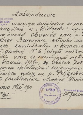 Zaświadczenie wydane Benedyktowi Pajączkowskiemu