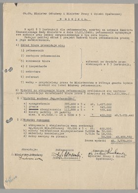 Pismo Ministrów Odbudowy oraz Pracy i Opieki Społecznej z informacją o organizacji i uposażeniach pracowników Pełnomocnika Akcji Rozbiórkowej