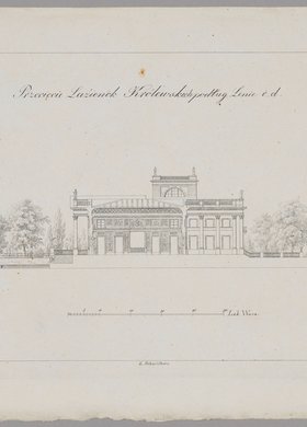 Przecięcie Łazienek Królewskich podług linie c.d. (Przekrój Pałacu na Wyspie)