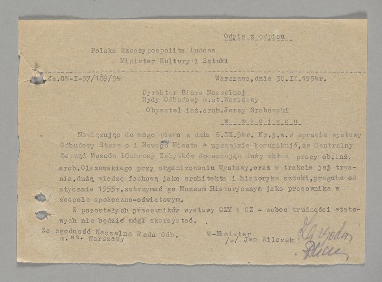 Odpis z odpisu pisma wysłanego do Antoniego Olszewskiego