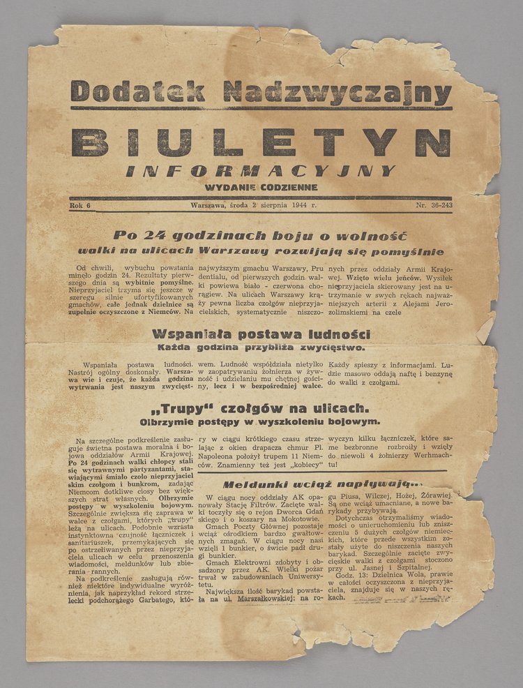 Gazeta Biuletyn Informacyjny. Wydanie codzienne. Dodatek nadzwyczajny, R. VI, Nr 36 (243) z 2 sierpnia 1944 r.