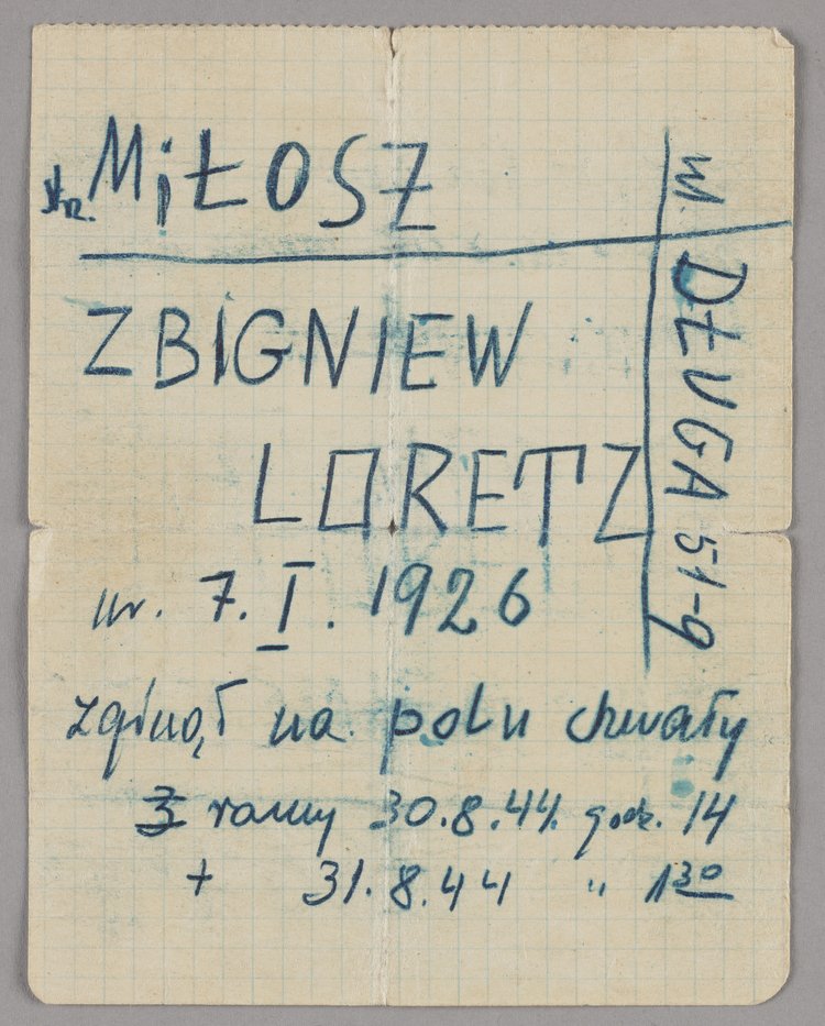 Kartka dot. miejsca i daty śmierci strzelca Miłosza-Zbigniewa Loretza