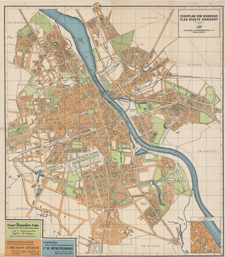 Stadtplan von Warschau. Plan miasta Warszawy, skala 1:20000