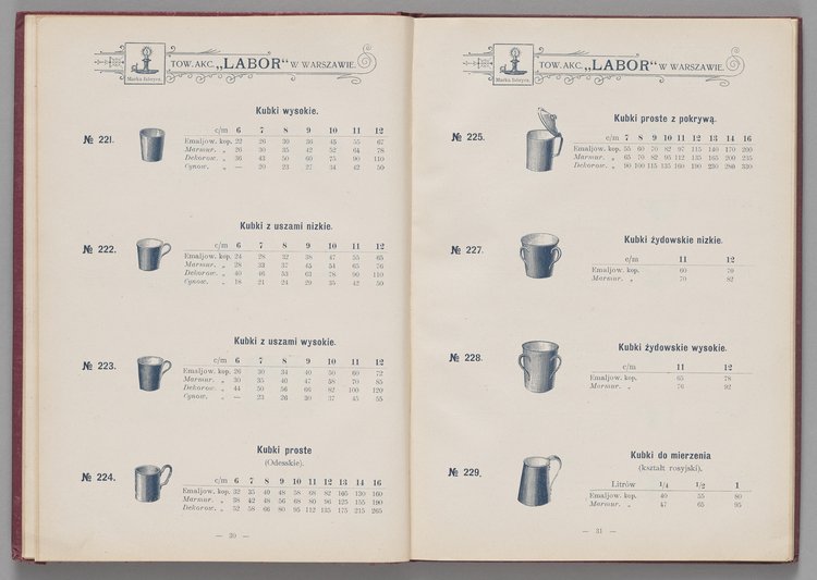 Katalog i cennik wyrobów kuchennych Towarzystwa Akcyjnego Emaljerni i Warsztatów w Warszawie "Labor"