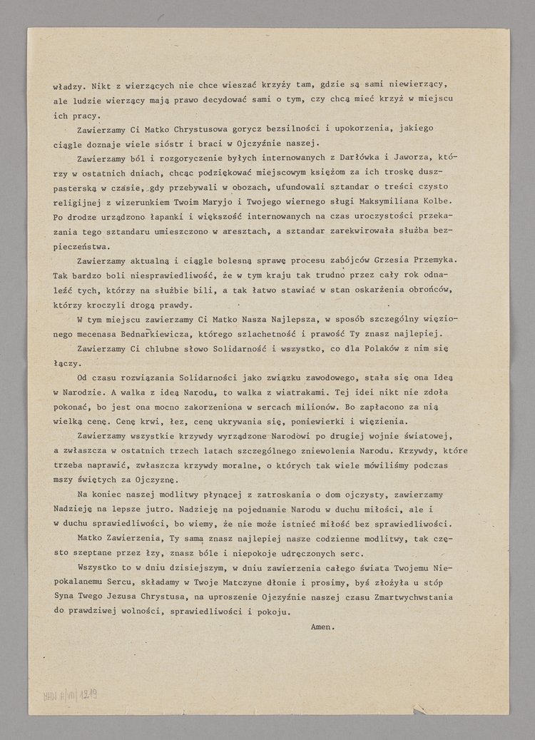 Homilia wygłoszona przez bł. ks. Jerzego Popiełuszkę na tzw. "Mszy św. za Ojczyznę" w dniu 25 marca 1984 r. w kościele p.w. św. Stanisława Kostki