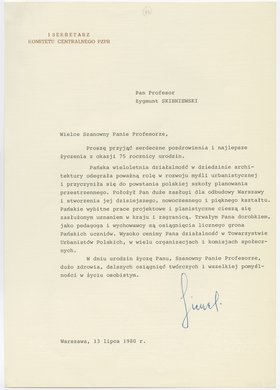 Życzenia z okazji 75. urodzin Zbigniewa Skibniewskiego