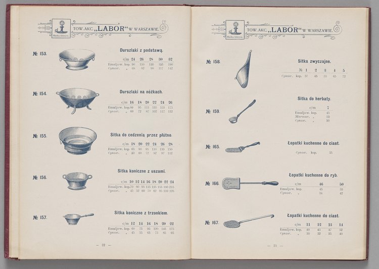 Katalog i cennik wyrobów kuchennych Towarzystwa Akcyjnego Emaljerni i Warsztatów w Warszawie "Labor"