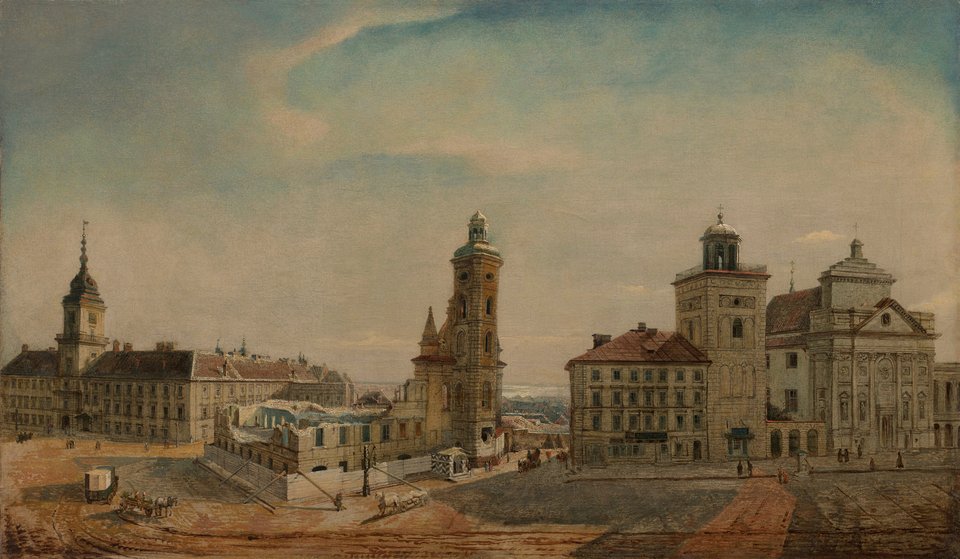 Rozbiórka kościoła św. Klary i klasztoru bernardynek, Wincenty Kasprzycki, 1843, olej