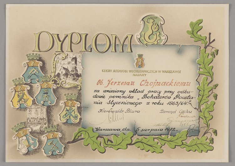Dyplom nadany Jerzemu Chojnackiemu