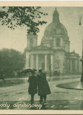 Plac Trzech Krzyży w deszczu