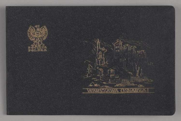 Albumik ze znaczkami pocztowymi z serii 'Warszawa oskarża'