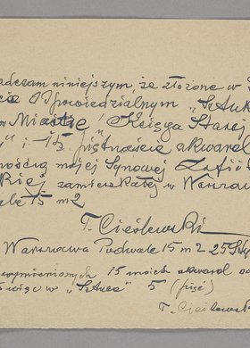 Oświadczenie Tadeusza Cieślewskiego ojca w sprawie akwarel z cyklu Sztuka na Starym Mieście