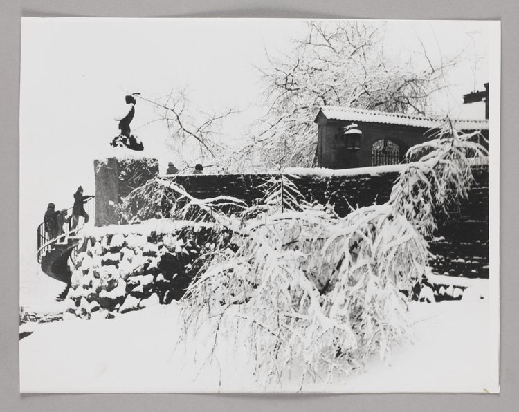 The Mermaid statue on the defensive walls in winter