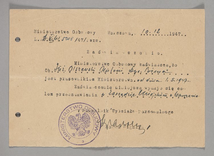Zaświadczenie wydane Antoniemu Olszewskiemu