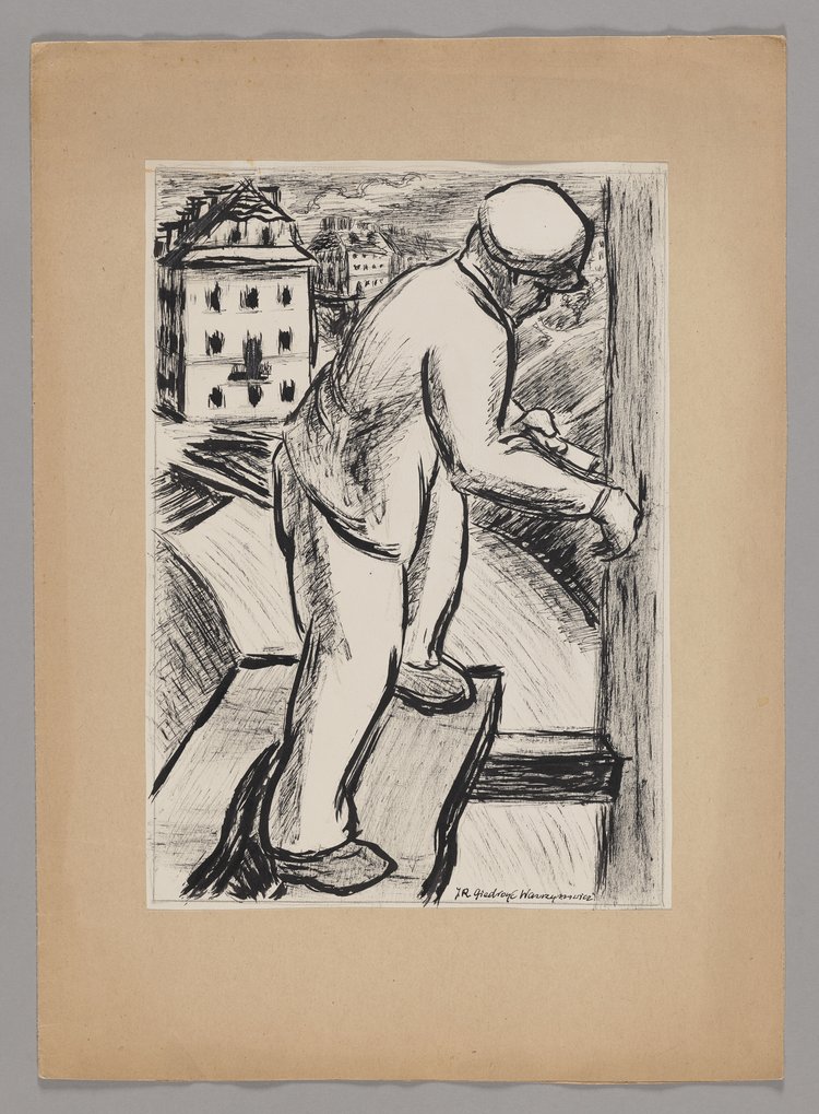 Murarz przy budowie osiedla mariensztackiego